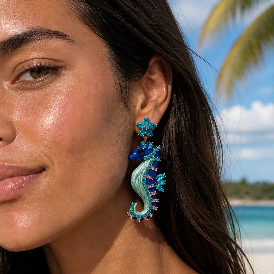 Seahorse Splash Statement Earrings