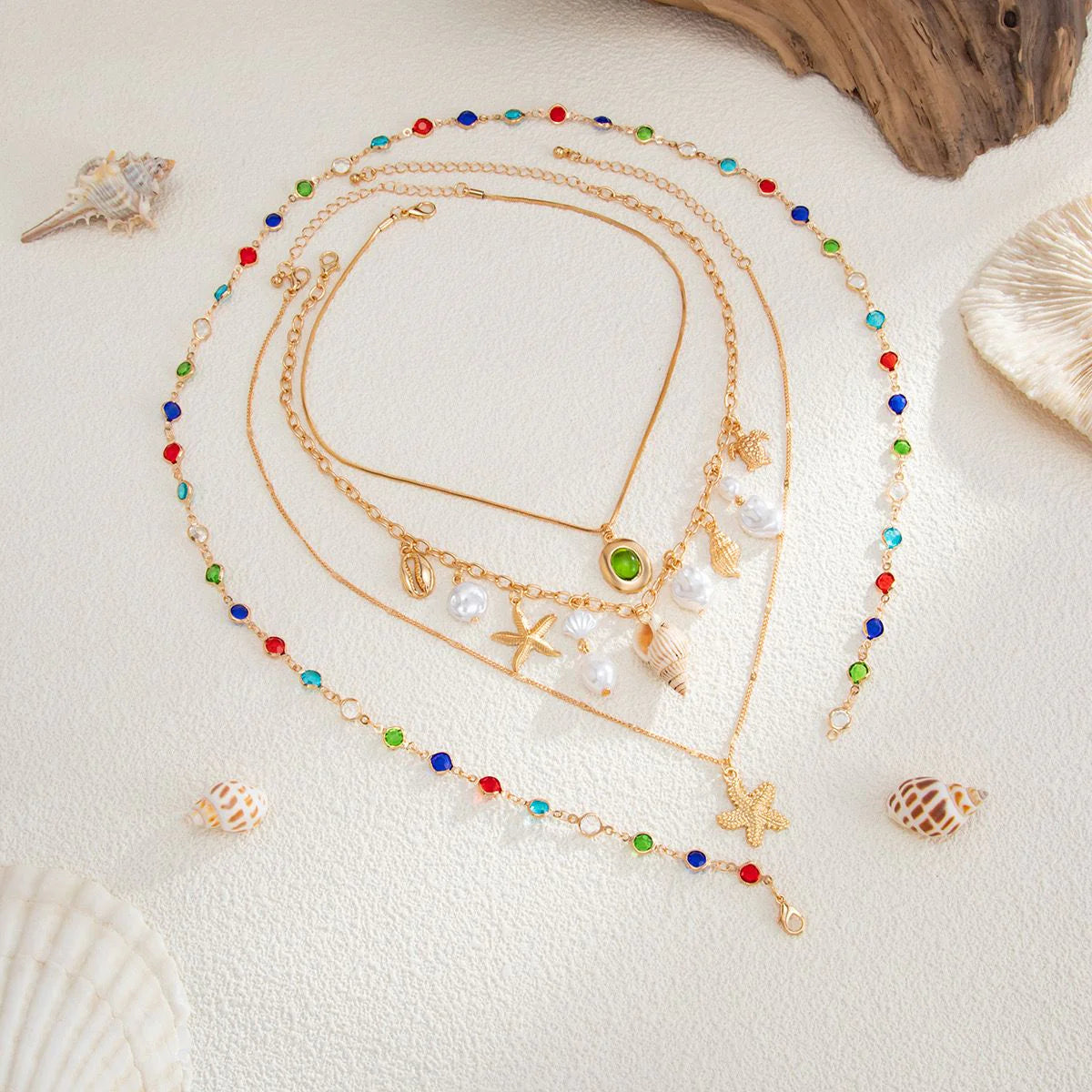 Seaside Layered Charm Necklace (Set of 4)